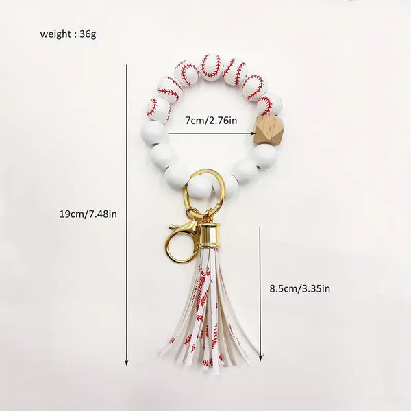 Baseball Wooden Beaded Wristlet Keychain