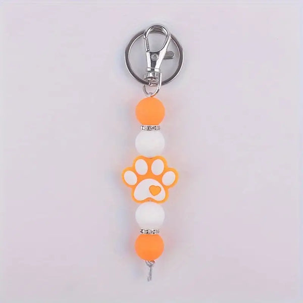 Dog paw silicone beaded keychain