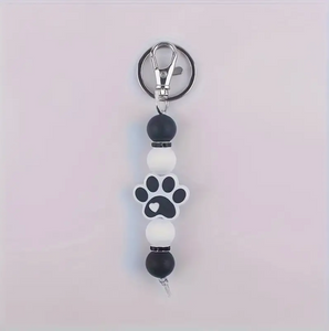 Dog paw silicone beaded keychain