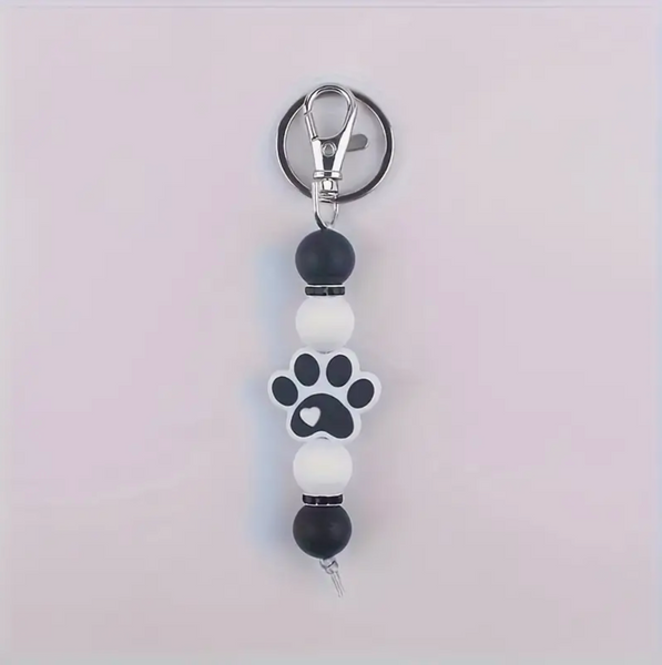 Dog paw silicone beaded keychain