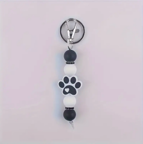 Dog paw silicone beaded keychain