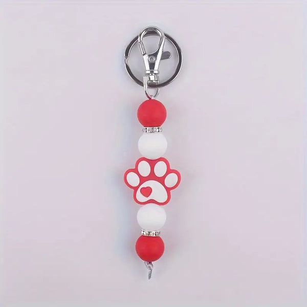 Dog paw silicone beaded keychain