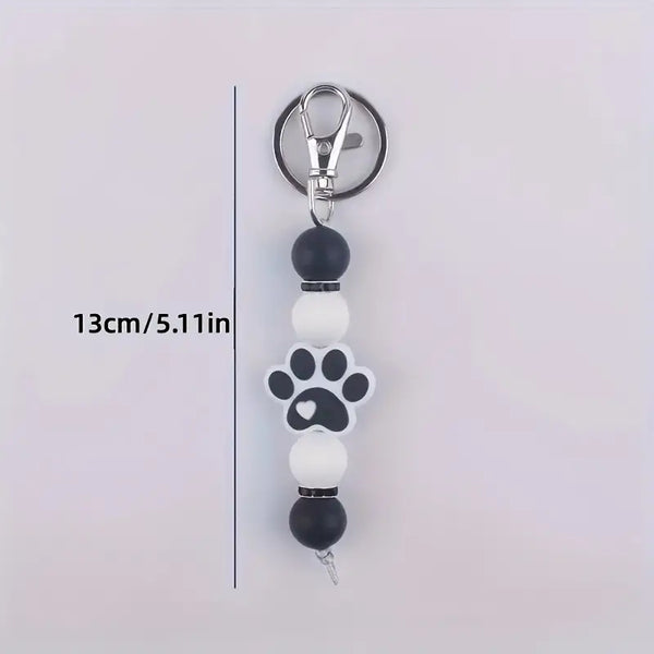 Dog paw silicone beaded keychain