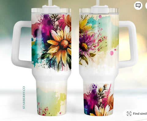 40oz watercolor sunflowers Handled Tumbler (Summer Launch)