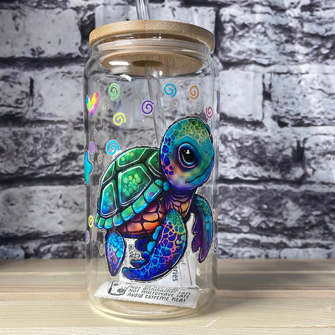 Neon baby turtle 16oz glass can