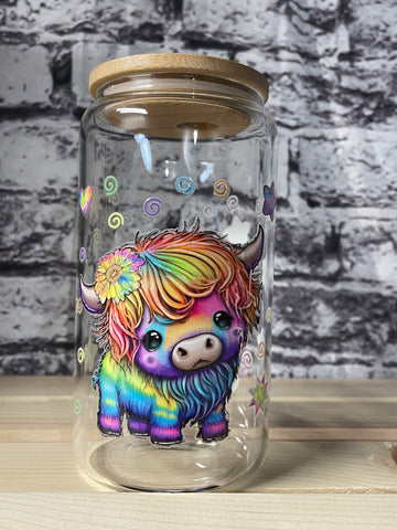 16oz Baby Highland Cow Glass Can  (Summer Launch)