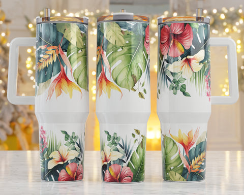 40oz Tropical Floral Handled Tumbler (Summer Launch)