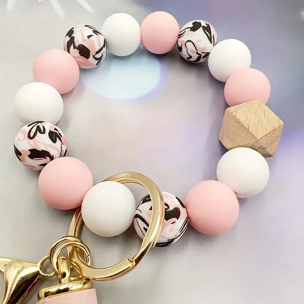 Cute Lotus Root Silicone Beaded Bracelet Wristlet Keychain