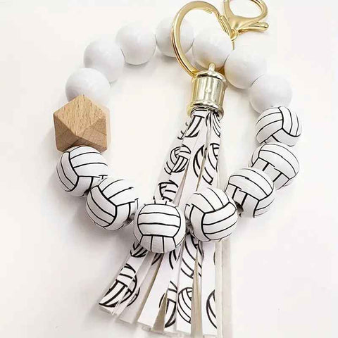 Volleyball Wooden Beaded Wristlet Keychain