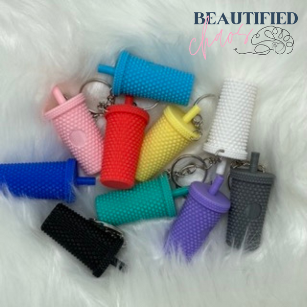studded tumbler keychain with screw top lid