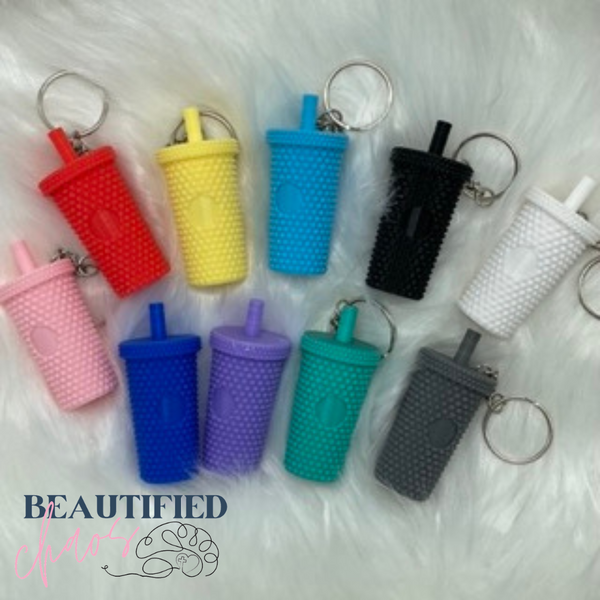 studded tumbler keychain with screw top lid