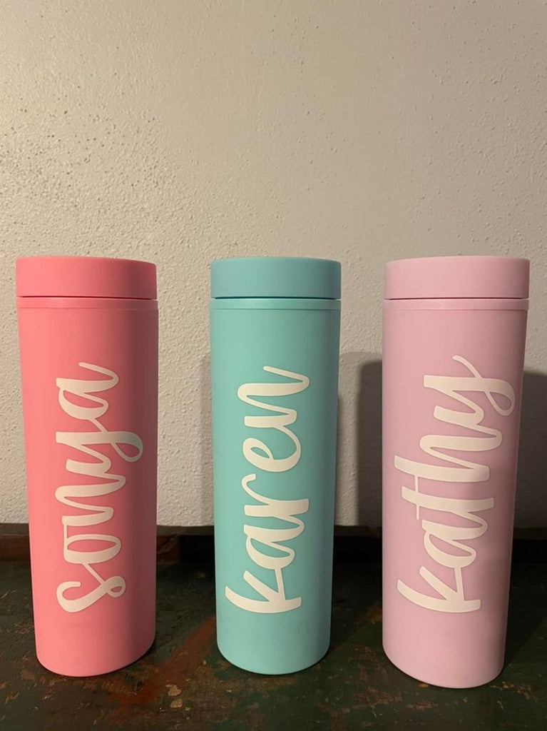 Personalized 16 oz. Matte Pastel Skinny Tumblers with Lids and Straws