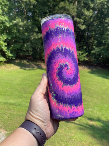 20 oz Purple/Pink/Silver Hand Painted Tie Dye