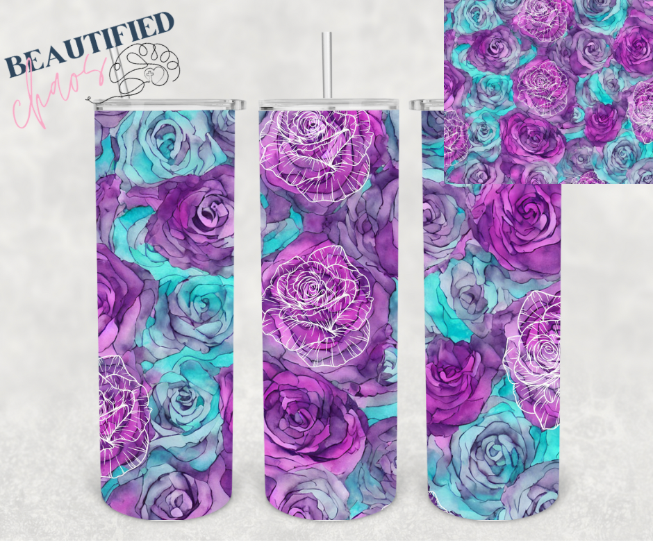20oz teal and purple roses Tumbler